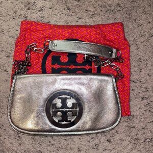 Tory Burch Silver Metallic Clutch